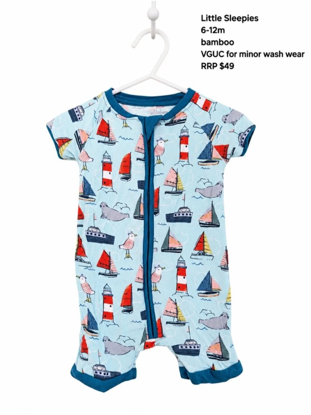 Little Sleepies Bamboo Shortie Zipper Romper 6-12m Boys Clothes